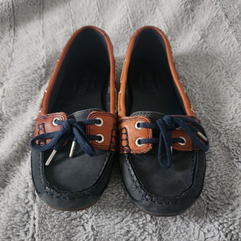 Sebago Blue and Brown Leather Loafers Classic Moccasin Style